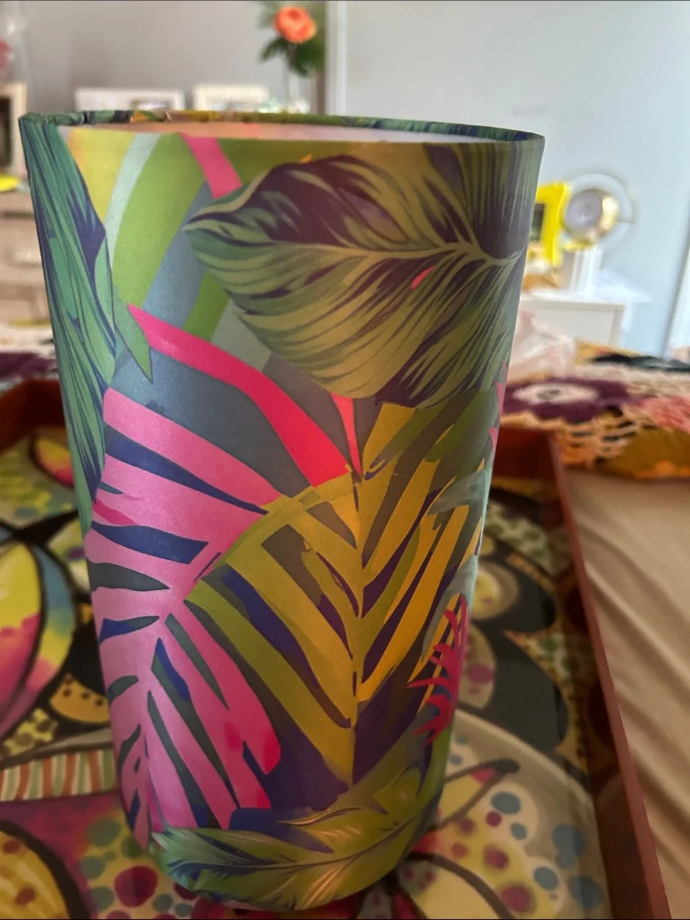 Fabric Fern Accent Light - Pink & Green Tropical Shade